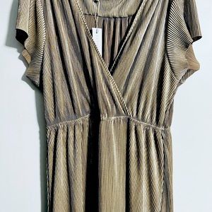 Baltic Born Champagne Gold Faux Wrap Shimmer Dress Size L